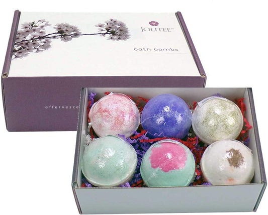 Jolitee Aromatherapy Bath Bombs for Women Gift Set - 6 Large with Organic Shea Butter Bathbombs Made in USA, Bath Salts for Women Relaxing Gifts for Women, Bath Bomb Kit for Her with Essential Oils "