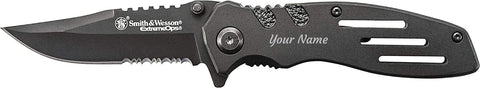 Smith & Wesson Extreme Ops SWA24S 7.1in S.S. Folding Knife with 3.1in Serrated Clip Point Blade and Aluminum Handle for Outdoor, Tactical, Survival and EDC (Customized)