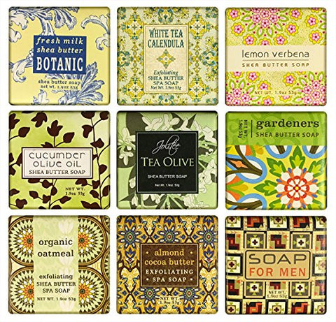 French Milled Botanical Soap Sampler Set in Nine Fabulous Scents, Individually Wrapped  (Pure and Simple)