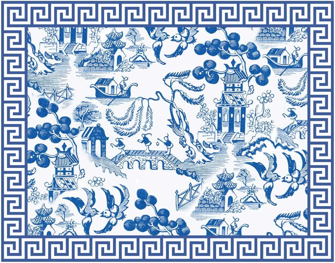 Blue and White Chinoiserie Paper Placemats Disposable Dining Paper Placemats Disposable 24pack One Time Use Placemats for Dining Table (Toile Pagoda)