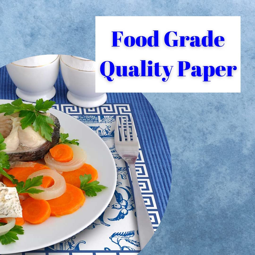 Blue and White Chinoiserie Paper Placemats Disposable Dining Paper Placemats Disposable 24pack One Time Use Placemats for Dining Table (Toile Pagoda)