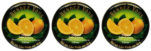 Rendez Vous Sour Lemon Citron 1.5-Ounce Tin Pack of 3 From France