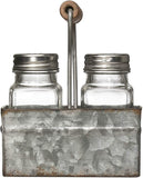 Creative Co-Op Glass Salt & Pepper in Metal Wood Handle (Set of 3 Pieces) Caddy, Clear