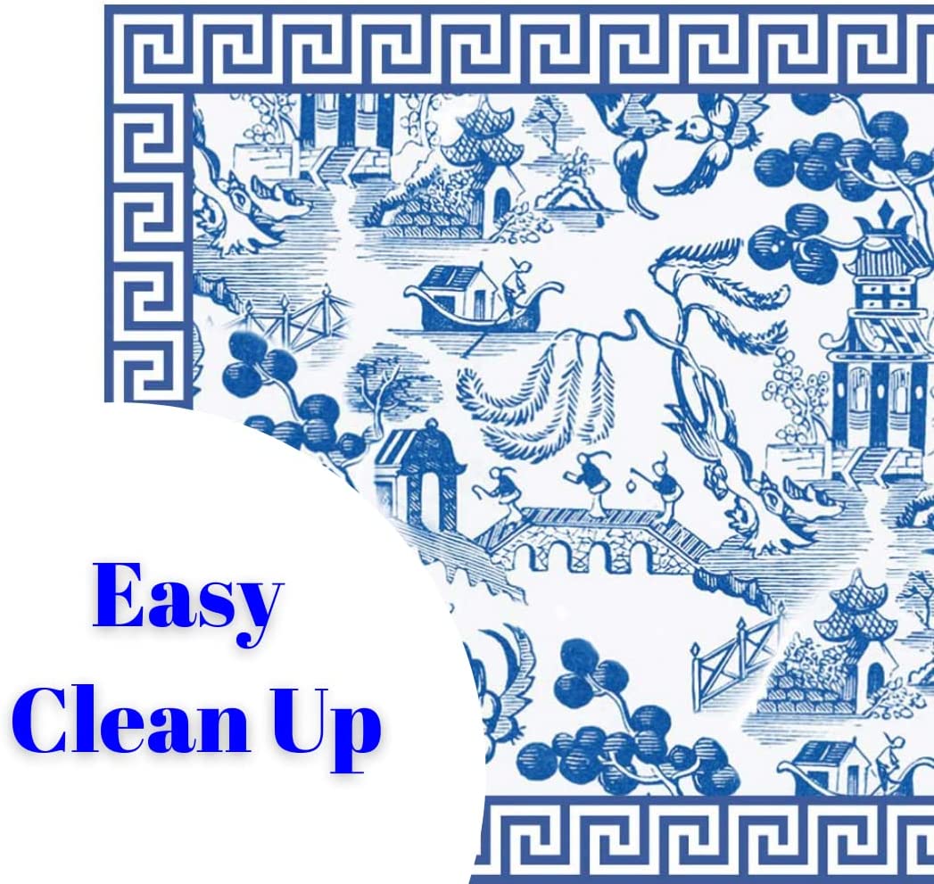 Blue and White Chinoiserie Paper Placemats Disposable Dining Paper Placemats Disposable 24pack One Time Use Placemats for Dining Table (Toile Pagoda)