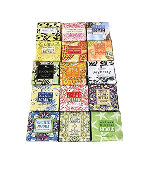 French Milled Botanical Soap Sampler Set of 15 in Fabulous Scents, Individually Wrapped Vegetable Based Mini Soaps with Essential Oils, Shea Butter and Natural Extracts (Multi-Pack 15)