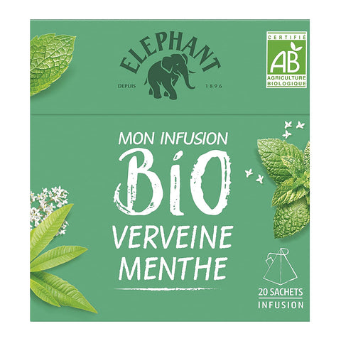 Elephant Herbal Tea Bags Organic Flavored Tea with Verbena Mint Infusion 20 Sachets