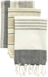 Creative Co-Op Grey & Tan Striped Cotton Tea Towels with Tassels (Set of 3) Entertaining Textiles, Grey, 3 Count