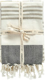 Creative Co-Op Grey & Tan Striped Cotton Tea Towels with Tassels (Set of 3) Entertaining Textiles, Grey, 3 Count