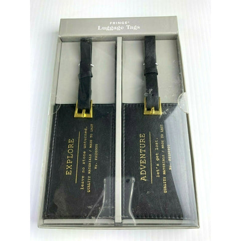 FRINGE LUGGAGE TAGS SET OF TWO BLACK NEW IN BOX